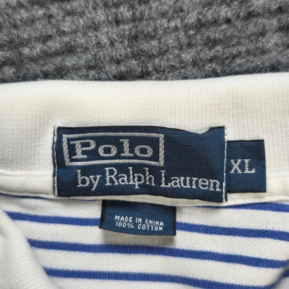 Vintage Polo Ralph Lauren Polo Shirt Men's Size XL Blue White Striped Cotton
